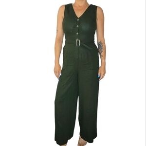 Who What Wear Linen Tank Romper Size Small Tank Pants Zip Button Green